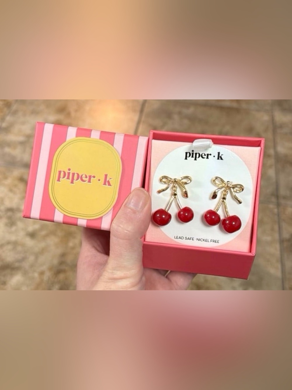 Piper Cherry Bow Drop Earrings - Red and Gold